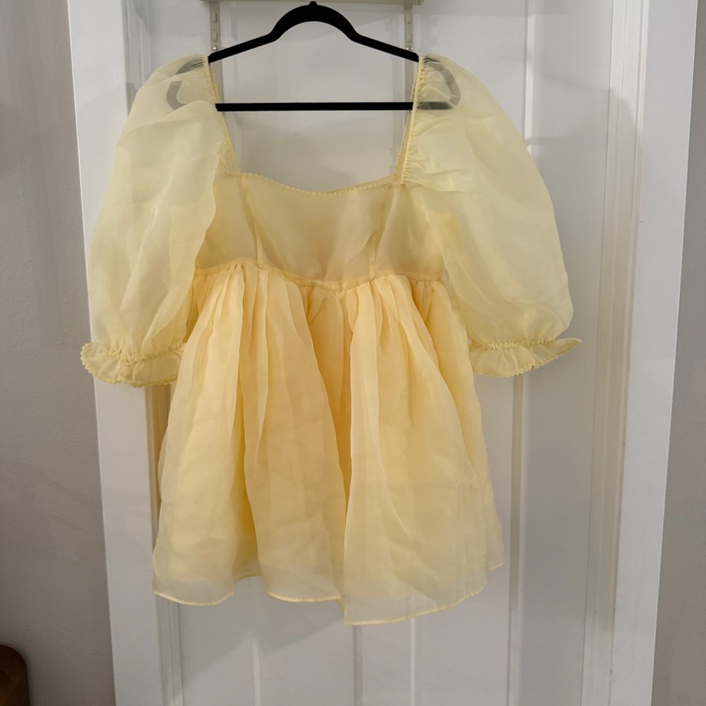 Selkie The Baby Banana Puff Dress with Lace Yellow Organza Mini Coquette L